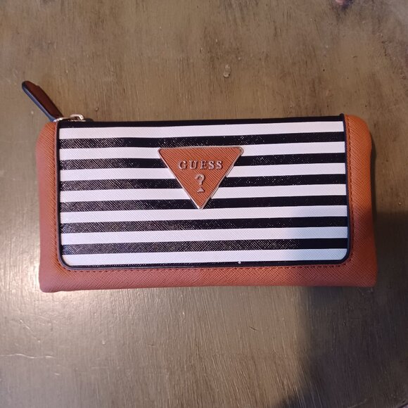 GUESS Handbag Satchel Black & White Striped with Wallet Beautiful Condition - Picture 13 of 16